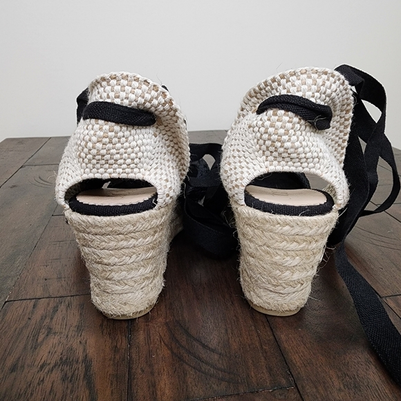 NWT J.Crew Black Crochet Lace-Up Espadrille Wedge Shoes Sz6.5 Euro Summer Casual - Picture 9 of 13